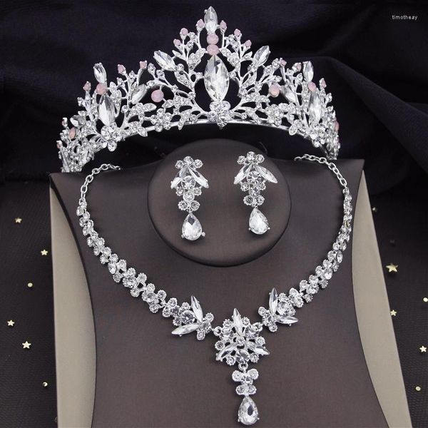 Комплект ожерелья и серег, великолепные свадебные наборы с кристаллами для женщин, свадебные серебряные цвета, диадемы, корона, аксессуары для выпускного вечера