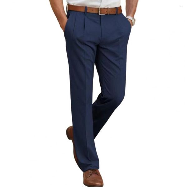 Abiti da uomo Pantaloni eleganti a gamba dritta Abito classico in tinta unita premium Pantaloni eleganti a vita media con tasche per l'ufficio aziendale