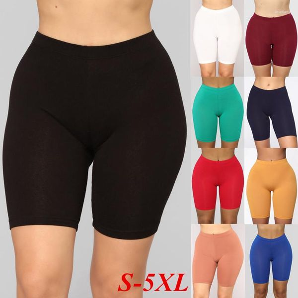 Kadın Şort Moda Yüksek Bel Düz Renkli Pamuklu Biker Yoga Spor Jeggings