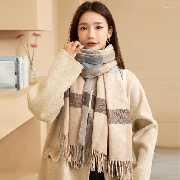 Sciarpe Sciarpa da donna Inverno 2023 Ispessito Caldo Cashmere Scialle scozzese Stile coreano Nappa all-match all'ingrosso