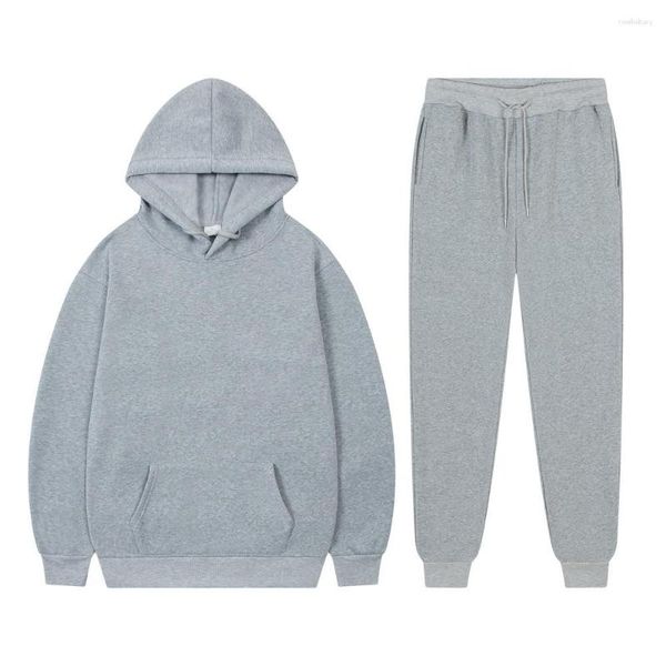 Calças de duas peças femininas conjuntos de homens com capuz casual cor sólida sweatsuit unisex moda esportiva marca conjunto treino masculino duas peças jogging