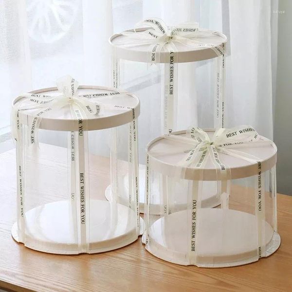 Envoltório de presente 22/16cm redondo caixa de bolo transparente única camada pvc sobremesa transparente para festa de aniversário casamento chá de bebê dia dos namorados