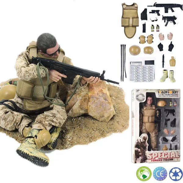 Figuras militares 12''Navy Seals Soldados Americanos Forças Especiais Exército Homem Action Play Set Digital Desert Camouflage 230928