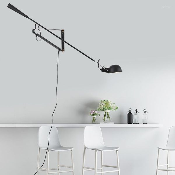 Wandlampen, italienisches Design, Kunst-Dekor-Lampe, schwarz, verstellbare lange Armleuchter mit Schalter, Retro-Eisen-Beleuchtungskörper