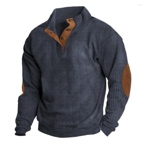 Мужские толстовки в стиле пэчворк, классический свитер на пуговицах в стиле ретро, универсальный воротник-стойка для осени и зимы, пуловер, уличный стиль