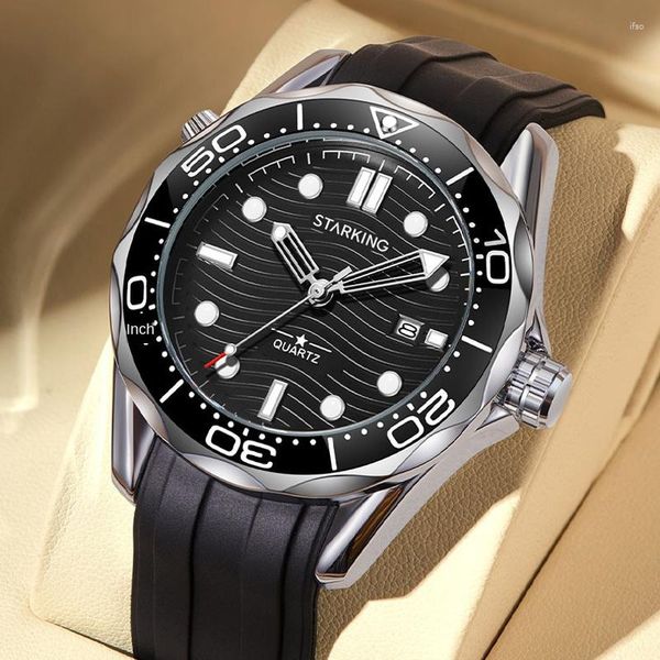 Наручные часы STARKING, повседневные модные кварцевые мужские часы, 50 м, водонепроницаемый силиконовый ремешок, простые часы, 2023, роскошные Relogio Masculino TM1148