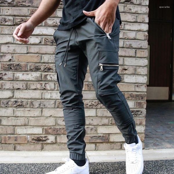 Pantaloni da uomo Muscle Autunno Moda Leggings sottili Tute con tasche multiple adatte per sport da corsa all'aperto e casual