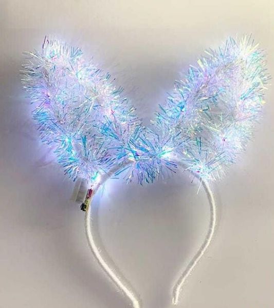 Tiara com orelha de coelho LED iluminada com orelhas longas de coelho argola de cabelo brilhante cocar festa de aniversário natal feriado acessórios de cabeça para mulheres e meninas