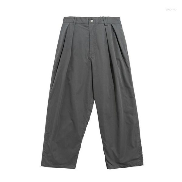 Pantaloni da uomo tinta unita gamba larga da uomo Amekaji pantaloni larghi casual a gamba dritta con piega semplice da uomo