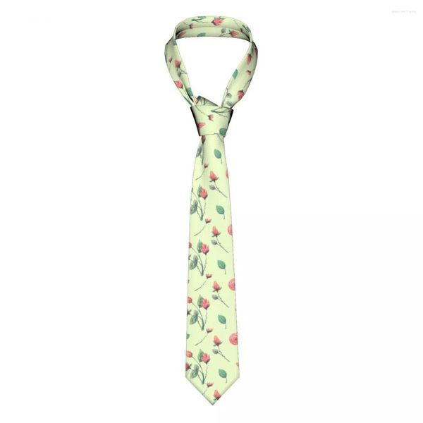 Papillon Sfondo Verde Con Fiori Cravatta Uomo Skinny Poliestere 8 Cm Largo Cravatta Fiore Rosa Per Accessori Gravatas Business