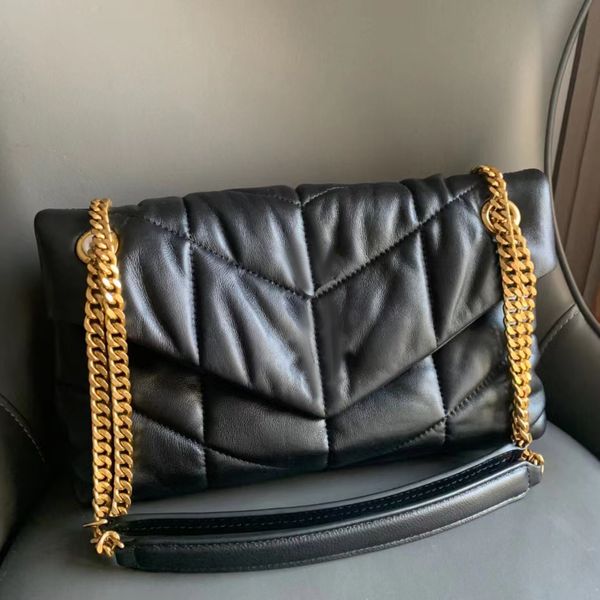 Loulou bolsa de designer feminina, bolsa de ombro com corrente de couro, crossbody, brinquedo grande, luxuosa, fashion, preta, bolsa carteiro, alta qualidade