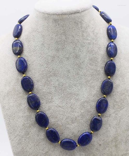 Цепочки Синие Лазуритовые Плоские Овальные 15 20 мм Ожерелье 18 дюймов Натуральные Бусины Оптовая Продажа