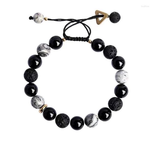 Pulseira de obsidiana de fio para meninos com contas de pedra de vulcão de sentido avançado como joias de presente para namorados