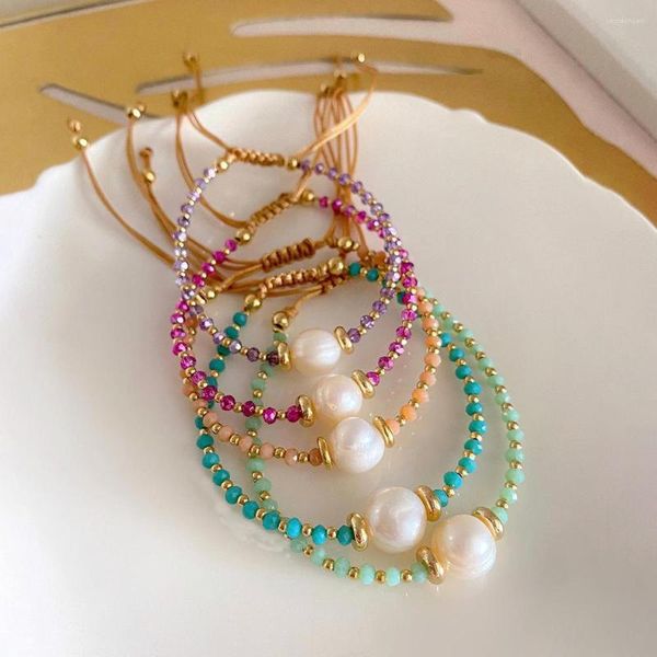 Bracelet de perles de cristal coupées à la main pour femmes, décontracté, facile à assortir, bijoux en perles d'eau douce naturelles, cadeaux pour petite amie
