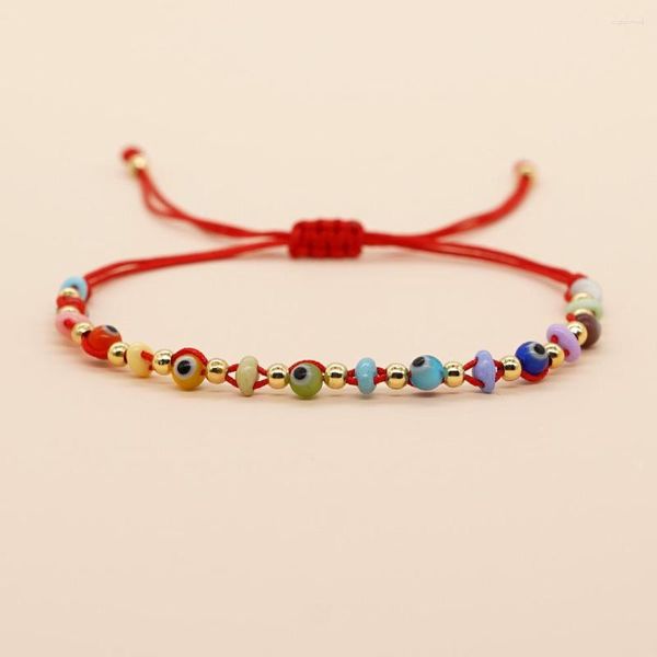 Strand Go2boho Moda Colore misto Occhi di vetro Naso di maiale Perline Corda rossa Bracciale da donna intrecciato a mano