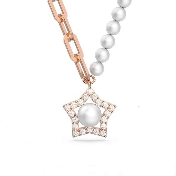 Ожерелье Swarovski, дизайнерское роскошное модное женское ожерелье с жемчугом и звездой, ожерелье с кристаллами и воротником, женская цепочка
