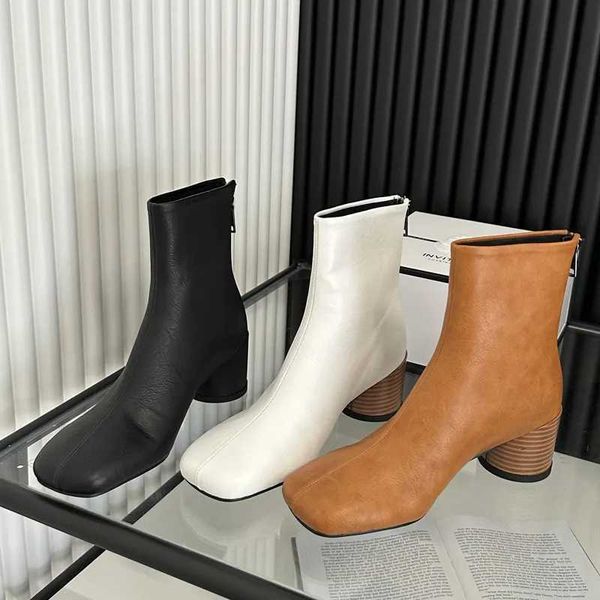 Moda estilo coreano zíper tornozelo botas femininas dedo do pé quadrado botas curtas casuais baixos saltos redondos senhoras sapatos de outono 230922