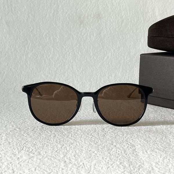 Óculos de sol acetato preto e marrom dupla cor quadro redondo para homem moda retro lente sol vidro uv400