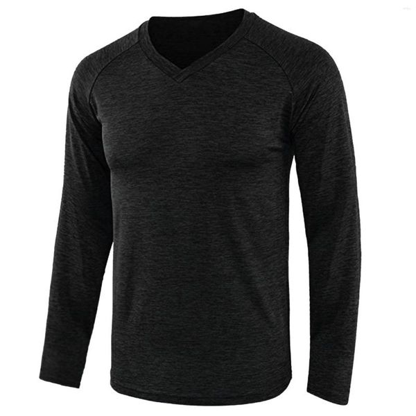 Мужские повседневные рубашки, мужские тонкие пуловеры, топы, базовая блузка с вставкой на плечах, однотонный топ с длинными рукавами и v-образным вырезом, ранние осенние блузки