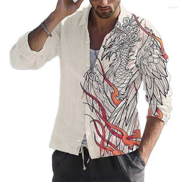 Camicie casual da uomo 2023 animale hawaiano per uomo camicia a maniche lunghe stampata 3d spiaggia scollo a V top oversize Tee Homme abbigliamento uomo