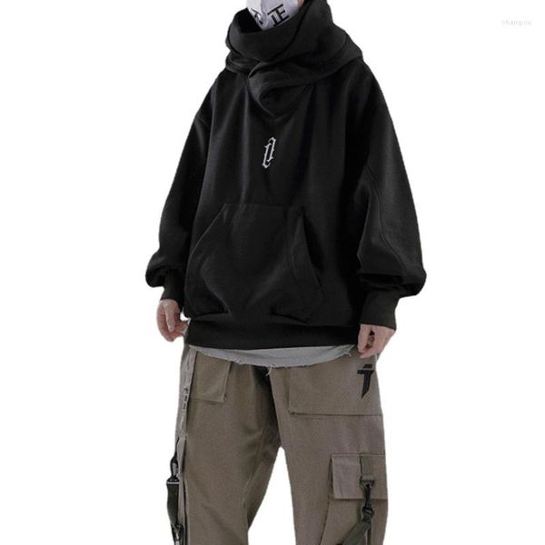 Erkek Hoodies Avant-Garde Techwear Style Kazak Yüksek Yakalı Giysiler Kapüşonlu Amerikan Hip Hop Sokağı Maske Ceket Kadınları