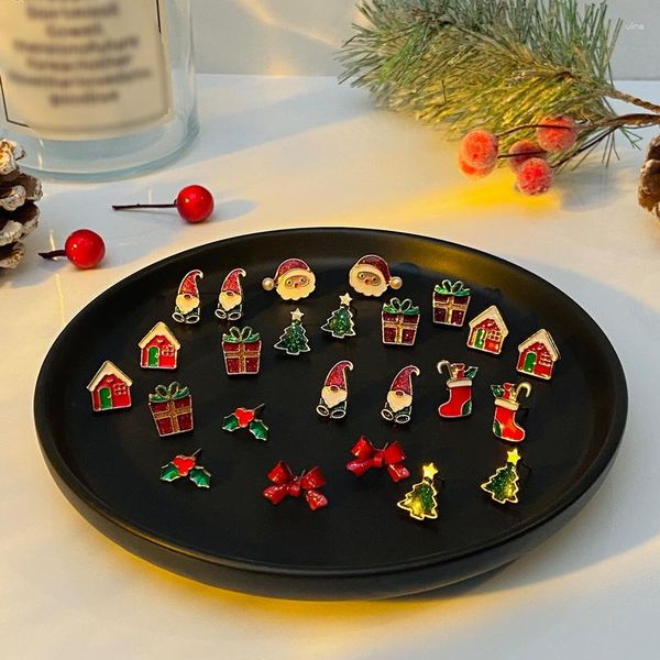 Orecchini a bottone Set regalo di calze di Natale di Babbo Natale per donne Albero Anno Vacanze Accessori gioielli Regali