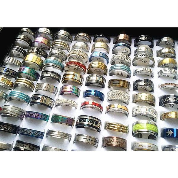 Anillos de banda enteros 50 unids lotes mixtos para hombre para mujer anillos de acero inoxidable joyería de moda fiesta ing r wmtbms queen66277x