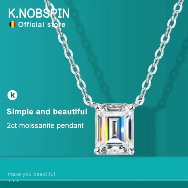 Colares Pingente KNOBSPIN D VVS1 6x8mm 2ct Emerald Cut Moissanite para mulheres Espumantes Jóias de Casamento GRA S925 Sliver Colar 230928