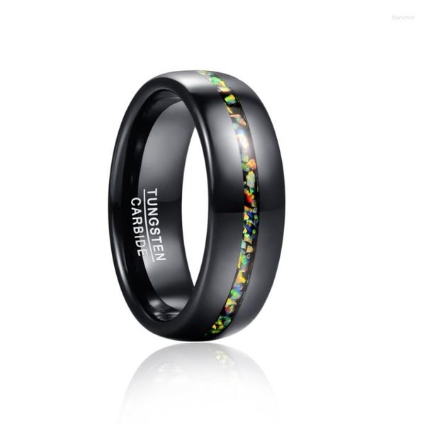 Eheringe 8 mm Schwarzer Opal Dome Wolfram-Carbon-Ringband für Männer Comfort Fit Verlobungsschmuck Geschenk