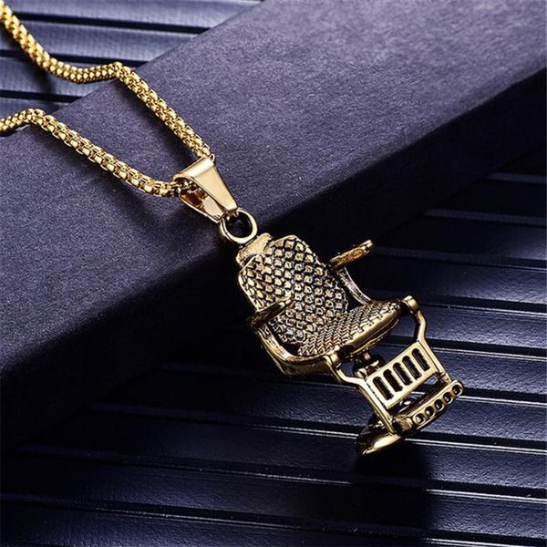 Anhänger Halsketten Mode Gold Silber Farbe Barber Shop Barber Stuhl Sitz Halskette Schmuck Lange Kette Hip Hop Men298K