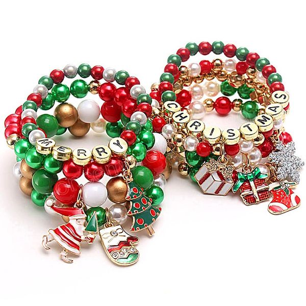 Natal frisado pulseira jóias papai noel árvore de natal boneco de neve sino luvas pingente pulseira natal presente de ano novo para crianças