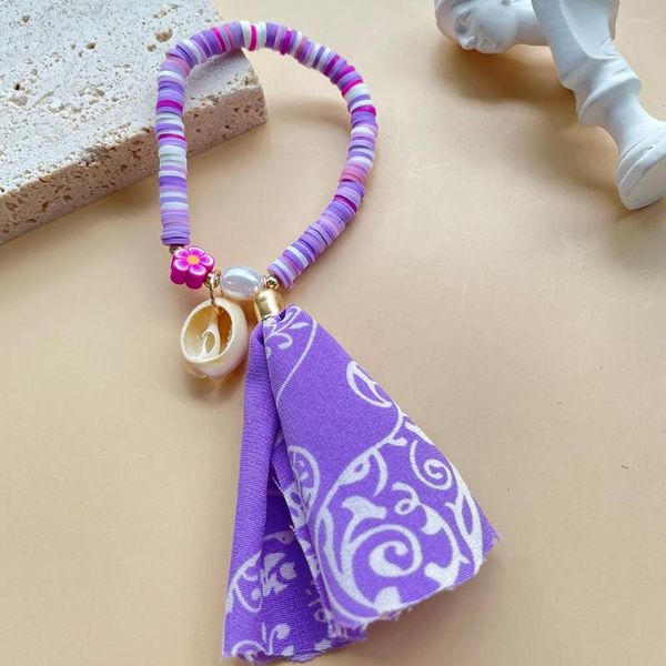 Bracciale con pendente a conchiglia in finta perla stampata in tessuto stampato a colori stile spiaggia per regali per feste per donne e ragazze