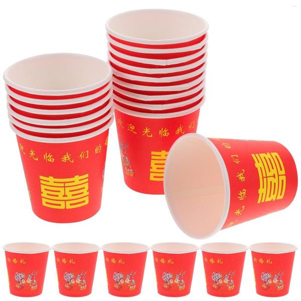 Tek kullanımlık fincan pipetler 100 adet kırmızı çift mutluluk cam üst şapka içme sahipleri çay bardağı kağıt gelin epapioros