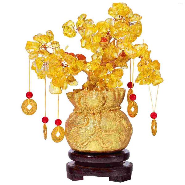 Flores decorativas desktop artesanato decoração topper ornamentos de cristal dinheiro bonsai árvore plantas de bambu