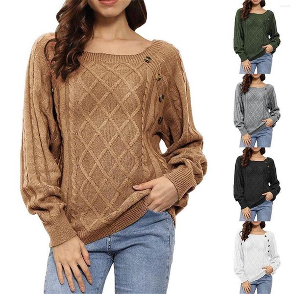 Suéteres femininos europeus e americanos senhoras no outono inverno algodão camisola oversized cor sólida lã borda design versátil camisa de cabeça