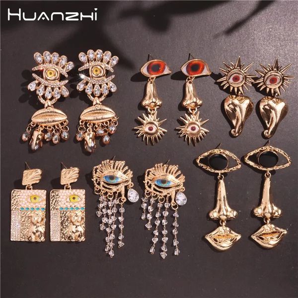 Stud Huanzhi Lips Nariz Brincos para Mulheres Cristal Longo Gota Borla Pérola Vintage Étnico Chunky Exagerado Irregular Je 230928