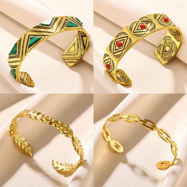 Armreif Vintage Geometrische Figur Armband Für Frauen Männer Edelstahl Offene Zweige Feine Nationale Schmuck Zubehör