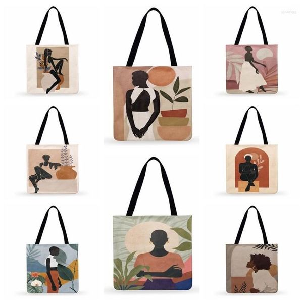 Borse per la spesa Borsa a tracolla da donna Pieghevole Borsa con stampa di bellezza nera graziosa Borsa da donna Casual riutilizzabile da spiaggia all'aperto