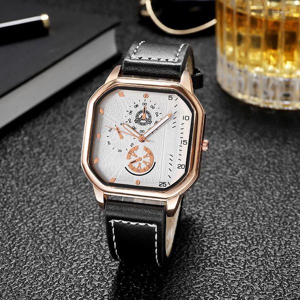 Relógios de moda de pulsel Square Watch Men Sports Watches Casual Leather Band Quartz Preço Drop 2023 Montre Homme