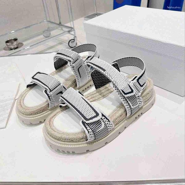 Sandalen Haken Schleife Damen Seil Sohle Sommer Schuhe Flache Plattform Für Frauen Stricken Bunte Alias De Mujer