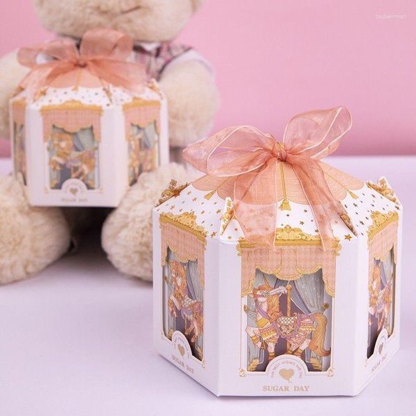 Geschenkpapier 10 Stück Karussell Lasergeschnittene Kutschenbevorzugungen Box Geschenke Süßigkeitskästen mit Band Babyparty Hochzeit Geburtstag Partyzubehör