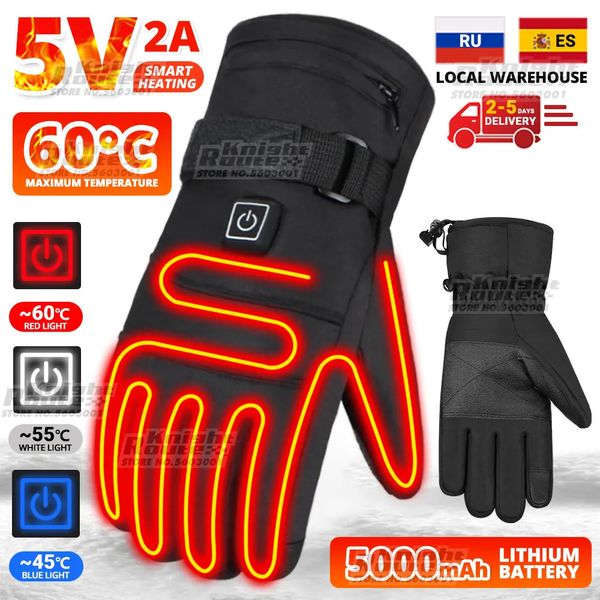 Перчатки с пятью пальцами, зимние мужские перчатки с подогревом, тепловое электрическое отопление, мотоцикл с сенсорным экраном, питание от батареи, катание на лыжах 230928
