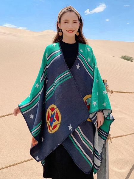 Lenços moda estilo preppy inverno mulheres vintage cachecol camadas e ponchos senhoras chales femme capa para mujer pashmina manto envoltório xale