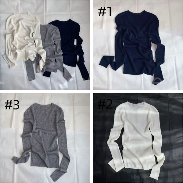 Camisas de malha de alta qualidade com mangas compridas para mulheres designer de moda lusury em torno do pescoço quente macio topo preto branco cinza 25227