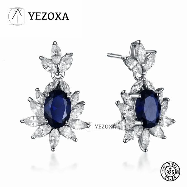 Серьги-каффы YEZOXA Created Tanzanite из стерлингового серебра 925 пробы с цветком для женщин 230928