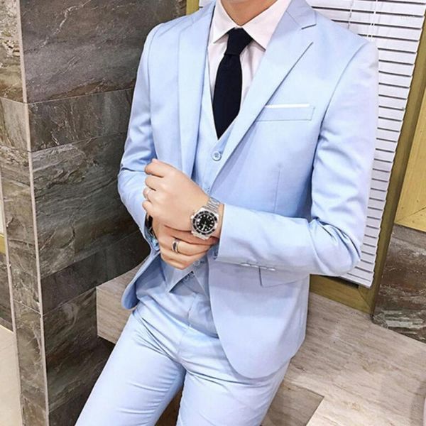 Tracksuits masculinos homens terno formal conjunto moda slim-ajuste lapela elegante botões bolsos blazer casamento boutique vestido de três peças 2023