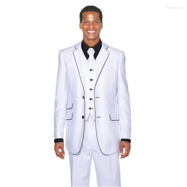 Ternos masculinos marca branco notch lapela blazer casamento homens noivo smoking festa padrinhos dois botões jaqueta calças colete