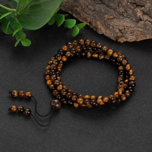 Strang 108 natürliche Tigerauge-Perlen, Gebetskette, Unisex, grüner Malachit, Onyx-Stein, langer buddhistischer Meditations-Mala-Schmuck