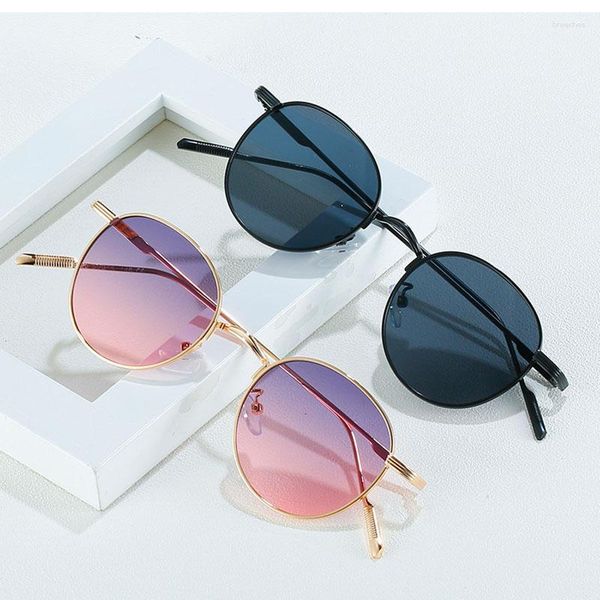 Óculos de sol moda metal redondo quadro gradiente óculos de sol polarizado design de marca anti-ultravioleta uv400 casual para adultos mulheres homens