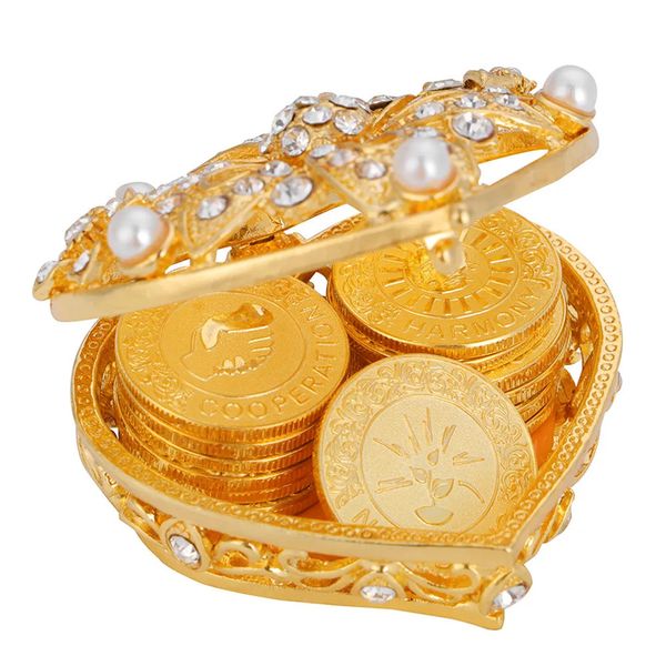 Hochzeitsschmuck-Sets, 13-teiliges goldenes Hochzeits-Einheitsmünzen-Set, Arras de Boda, mit herzförmiger Box, Zeremonie, Souvenirs, Brautgeschenke, Geschenk 230928